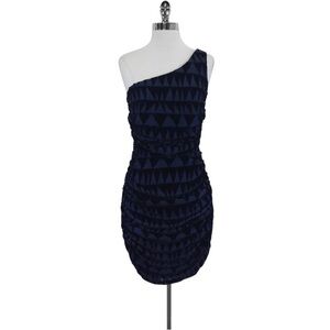 Mara Hoffman Blue & Black Geometric Velvet One Shoulder Ruched Mini Dress Size 0